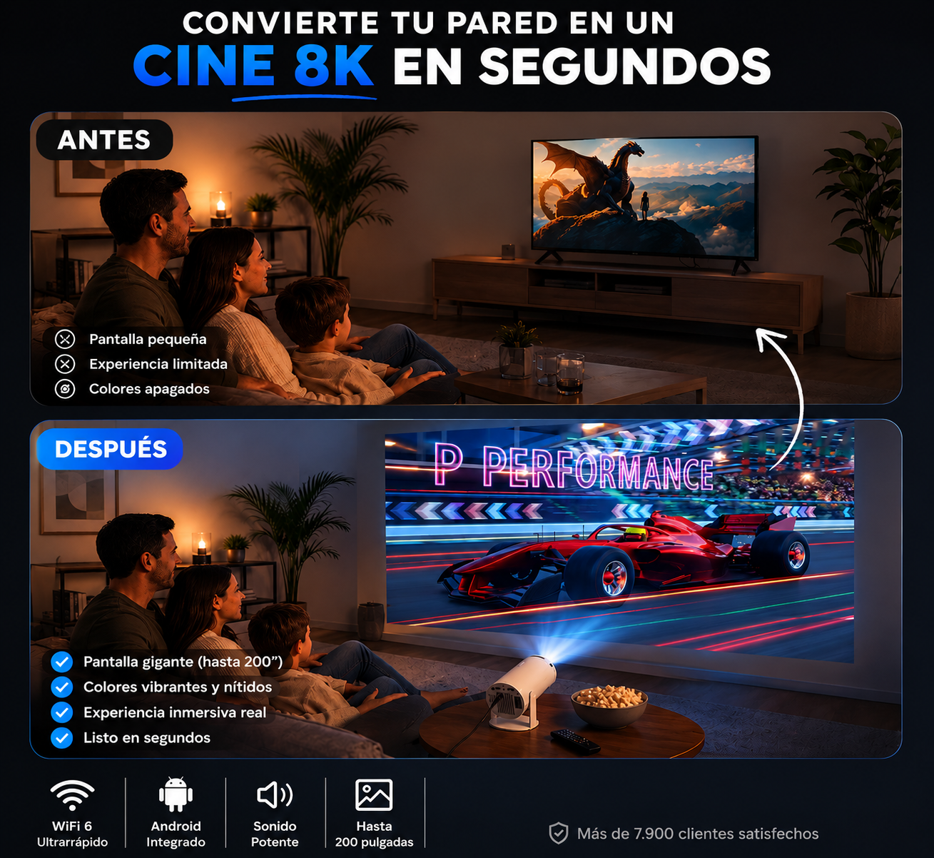 CineMax™ Proyector 8K Portátil Smart.